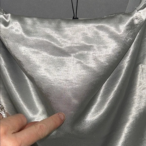 Silver Satin Women's Blouse with Draped Neckline NWT - Picture 7 of 9